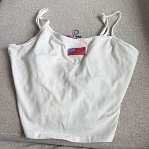 Edikted White Spaghetti-Strap Camisole with Flag Patch